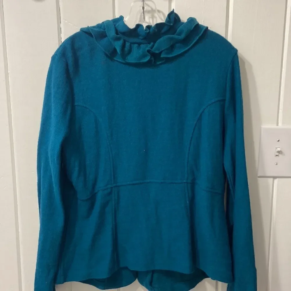 Blue green‎ jacket with ruffle and brass looking buttons - Picture 6 of 8